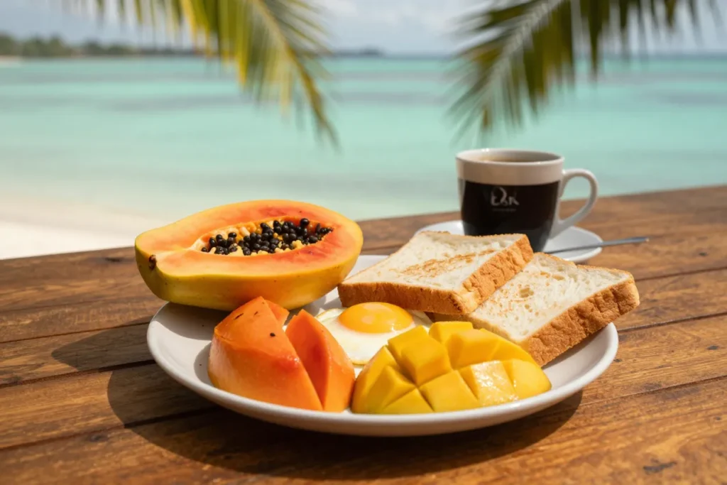 Breakfast, papaya and island coffee