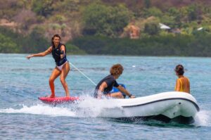 Foiling behind the boat